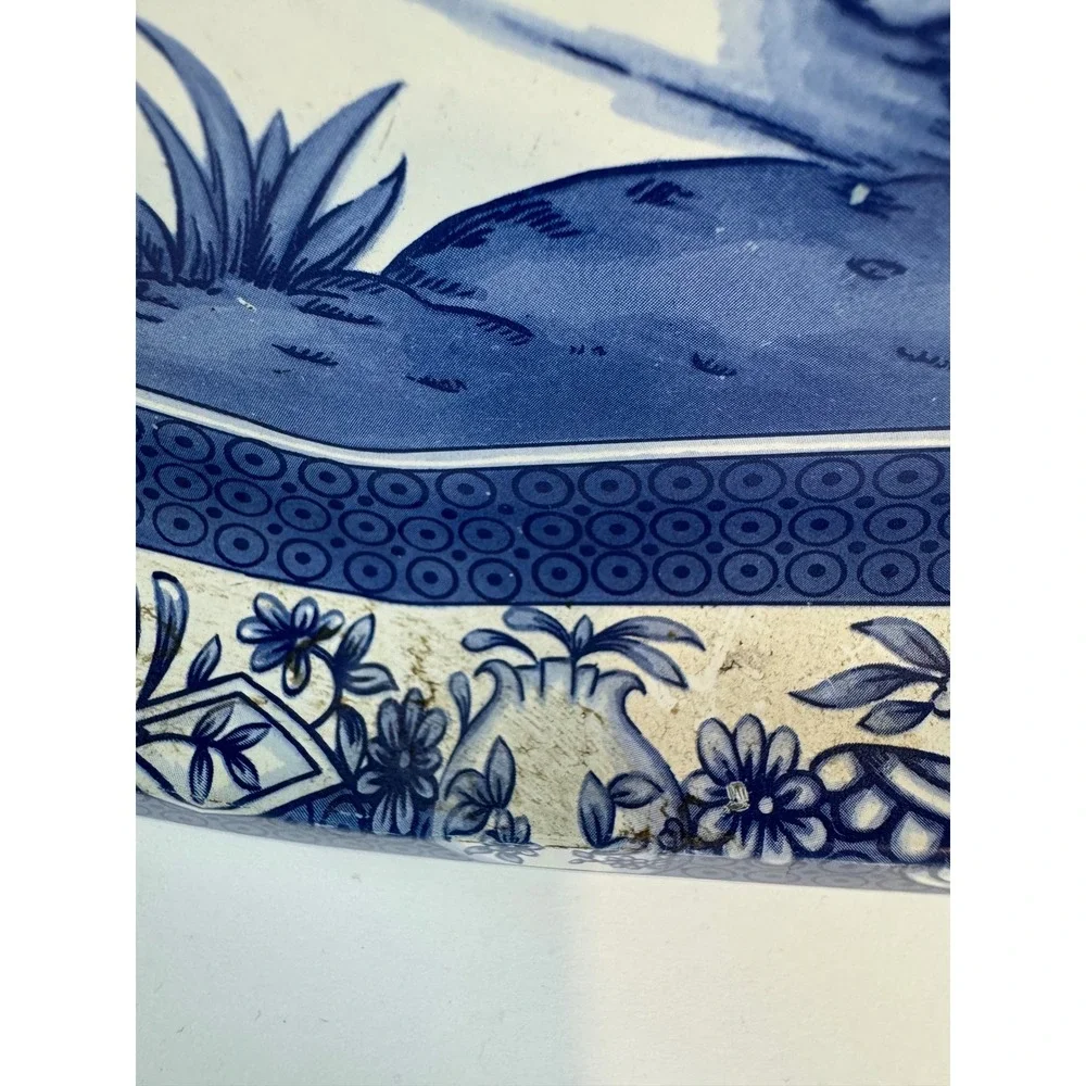 Vintage Daher Long Island NY Blue White Willow Tin Serving Tray Made in England